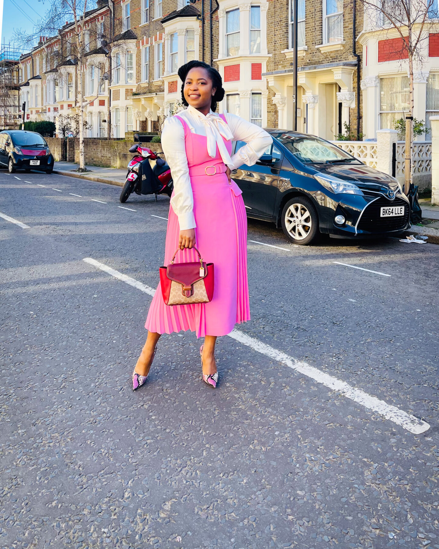 pleated pinafore dress